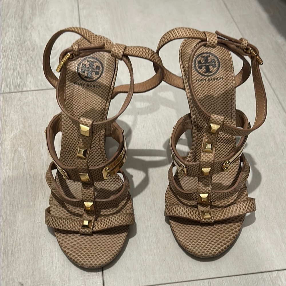 Tory Burch Brown Sandals with Gold Accents